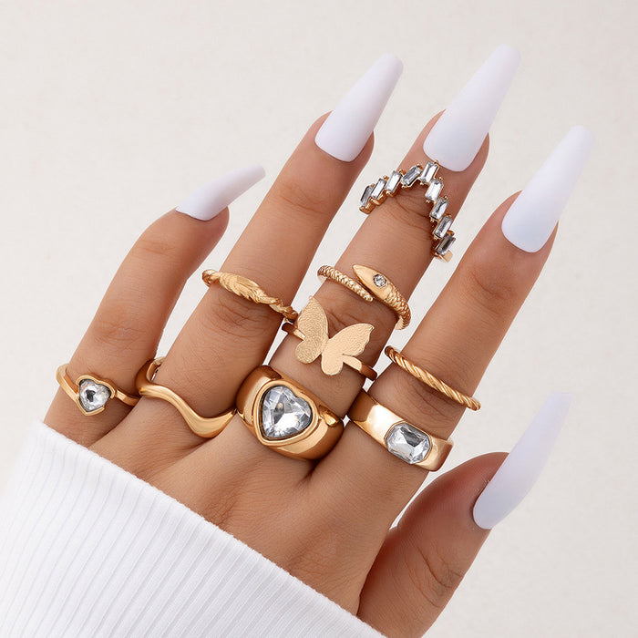 Juego de anillos con forma de mariposa: 8 anillos geométricos con forma de animal para mujer