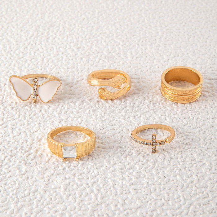 Gemstone Butterfly Ring Set - 5pcs Versatile Open Rings