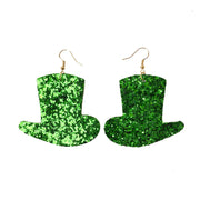 St. Patrick's Day Glitter Earrings with Green Polka Dot and Flower Hat - wallojewerly 