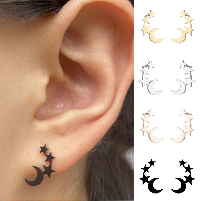 Pendientes de acero inoxidable con forma de estrella y luna: joyas geométricas sencillas y elegantes