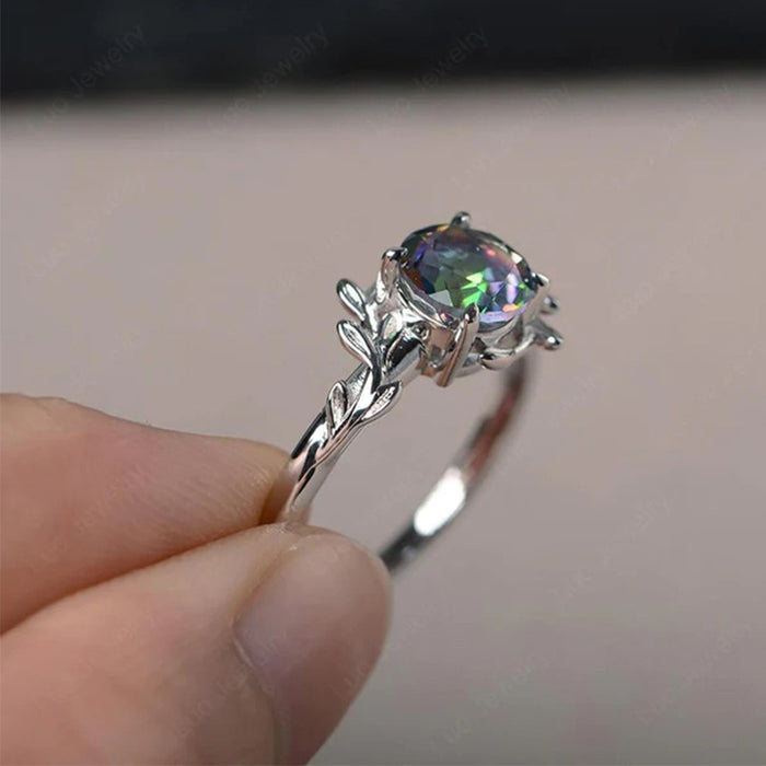 Anillo de flor de circonita de colores, anillo femenino de platino con hojas de estilo japonés