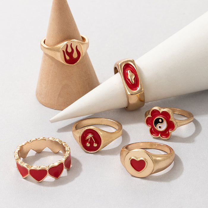 Oil drip ring, ins style Tai Chi flower love flame six-piece set