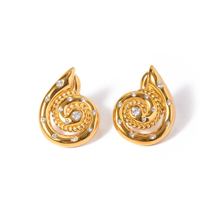 Pendientes de acero inoxidable bañados en oro de 18 quilates con forma de C y lava: joyería de acero y titanio de moda