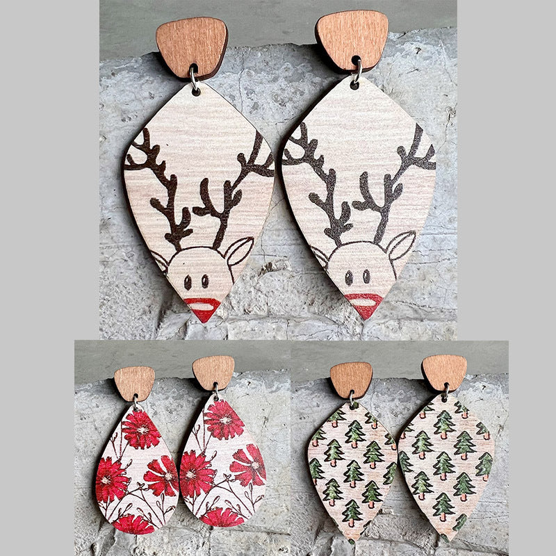 Wooden Christmas earrings - wallojewerly 