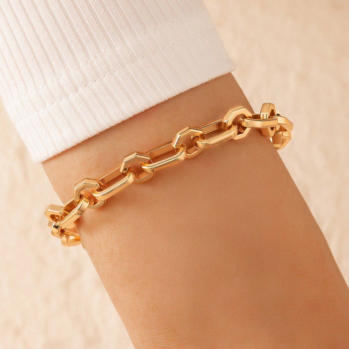 Chunky Chain Bracelet - Geometric Minimalist Single Layer Alloy Bracelet