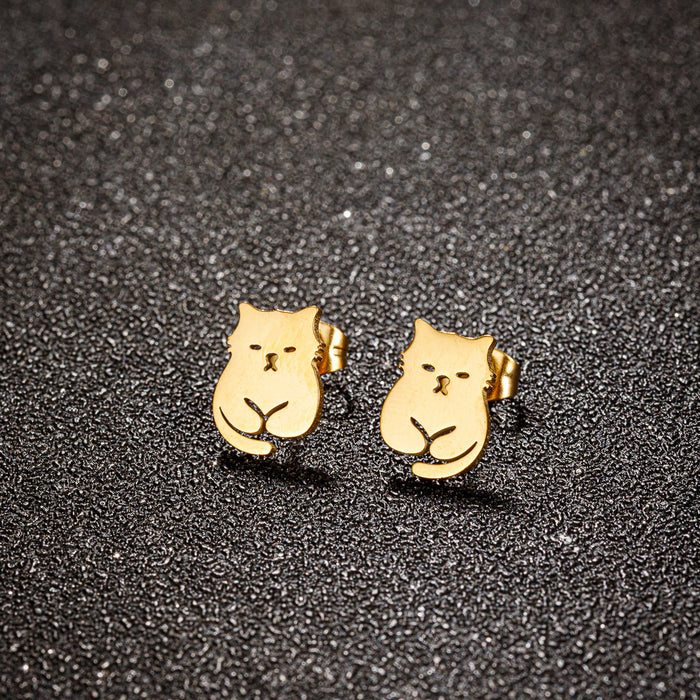 Pet cat earrings, fashionable French niche temperament simple cute mini earrings stainless steel wholesale