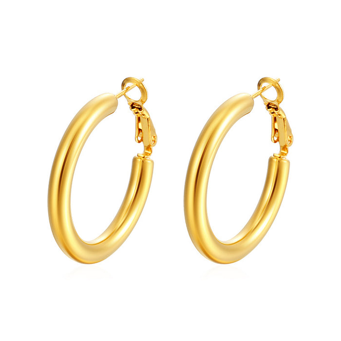 Pendientes redondos de acero inoxidable macizo para mujer, pendientes vintage galvanizados de 18 quilates