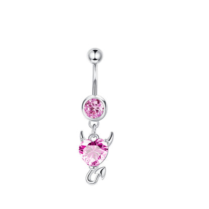 Pink Stainless Steel Zircon Double Heart Curved Barbells for Navel - wallojewerly 