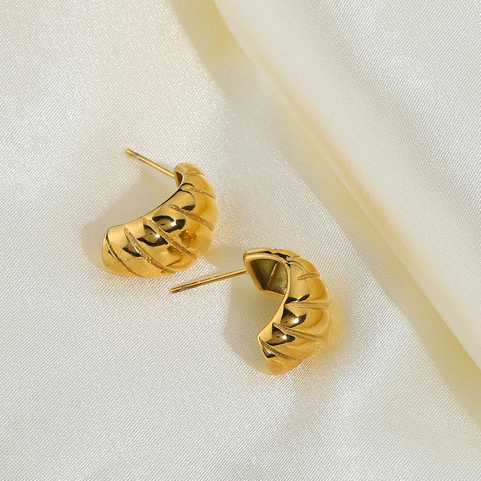 18K Gold Titanium Steel Stud Earrings - Horn Shaped Design Jewelry