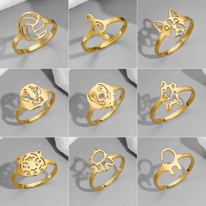 European and American INS style small animal rings, light luxury stainless steel cat and dog open rings wholesale