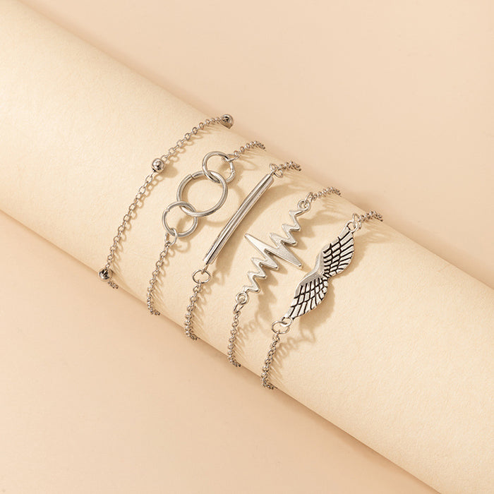 Vintage Wing Geometric Bracelet Set - Heartbeat Irregular Bracelet Collection