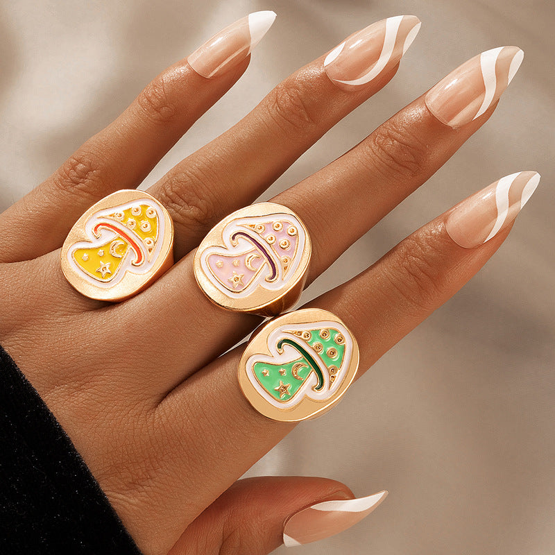 Oil dripping mushroom ring fun 3 piece ring set