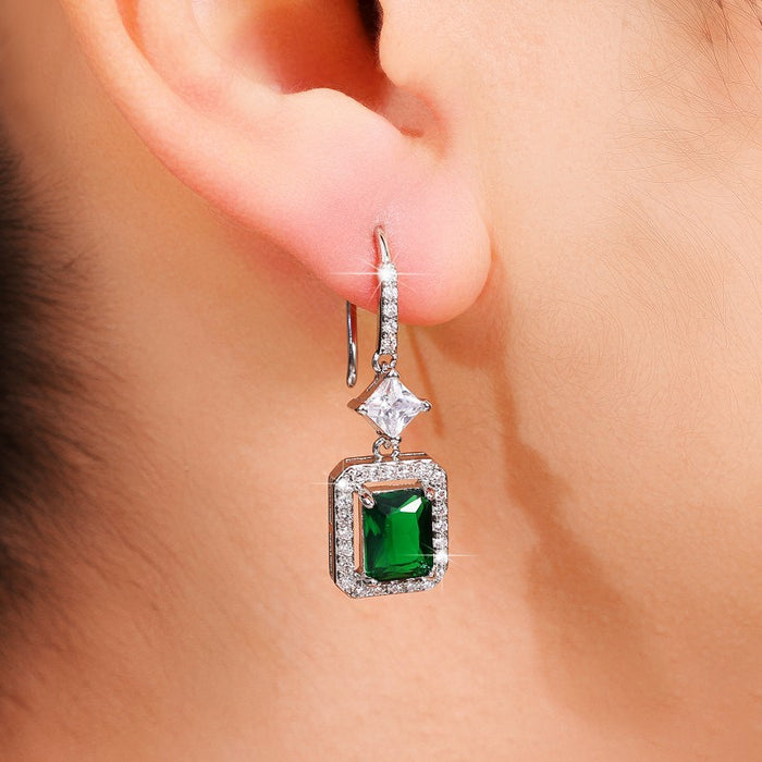 Emerald colored gemstone earrings retro versatile ear hooks