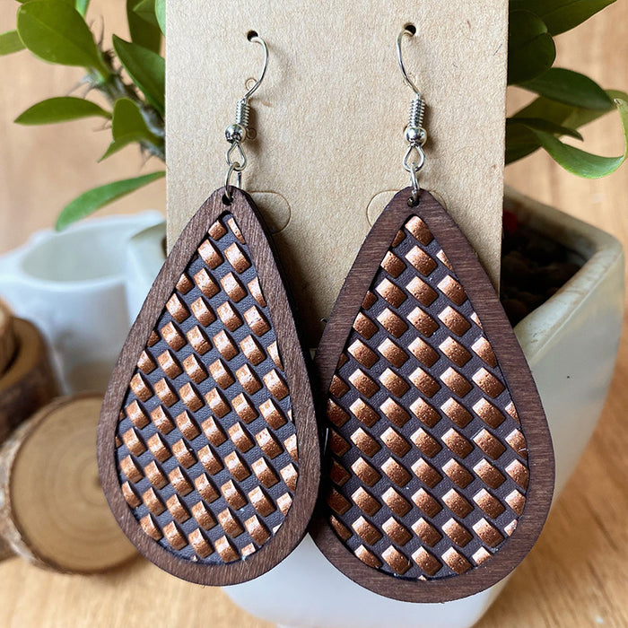 Wooden plaid earrings