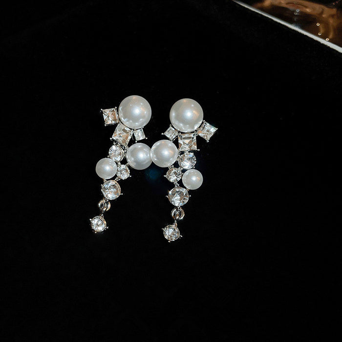 Imitation pearl earrings for women, medium and long, exquisite evening earrings