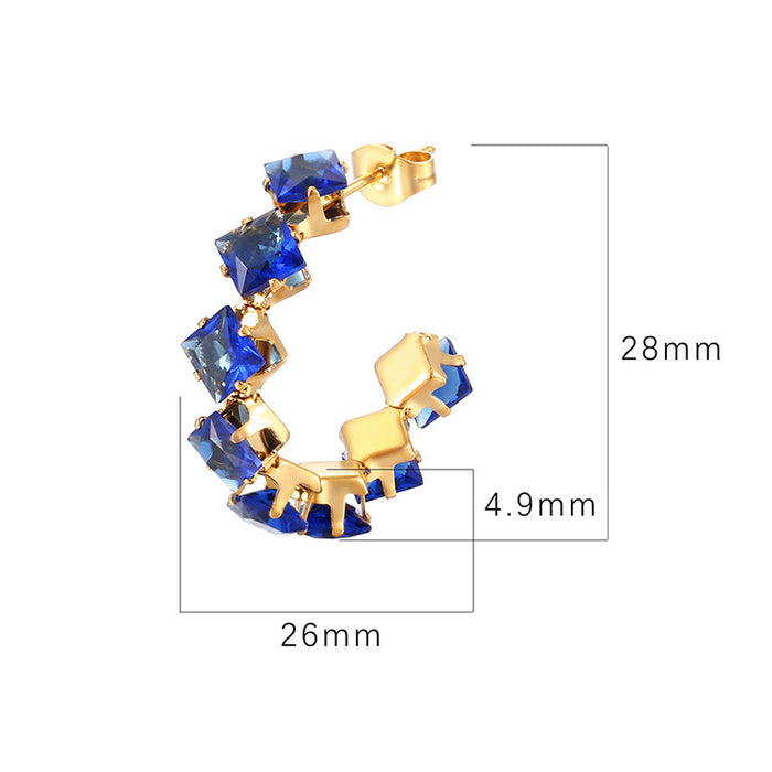 Zircon earrings simple square claw titanium steel stainless steel earrings