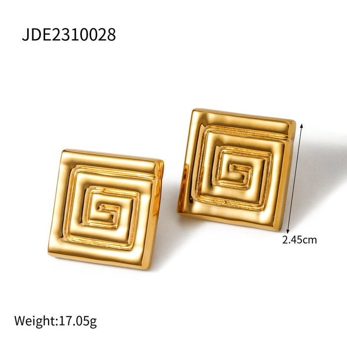 18K Gold Stainless Steel Greek Key Stud Earrings - Trendy Titanium Steel Fashion Earrings