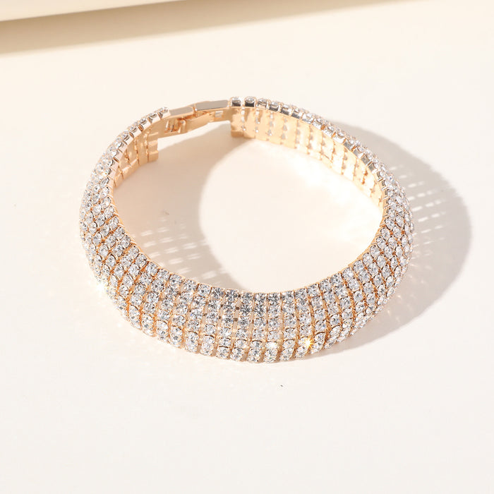 Pulsera popular de diamantes de imitación: brazalete de varias filas con detalles de cristal