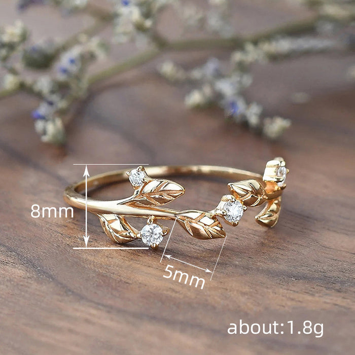 Zircon flower ring for women, flower branch winding ring, simple pastoral style