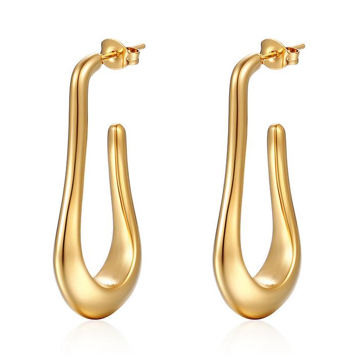 Retro geometric U-shaped stainless steel earrings for women, all-match 18K gold-plated titanium steel earrings