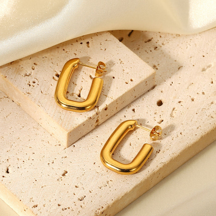 Pendientes de acero inoxidable chapados en oro de 18 quilates con forma de C hueca y gruesa: joyería de moda para mujeres