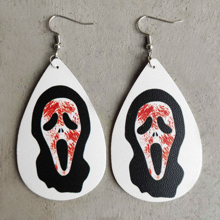 Halloween PU Leather Earrings with Creepy Clown and Blood Stain Design