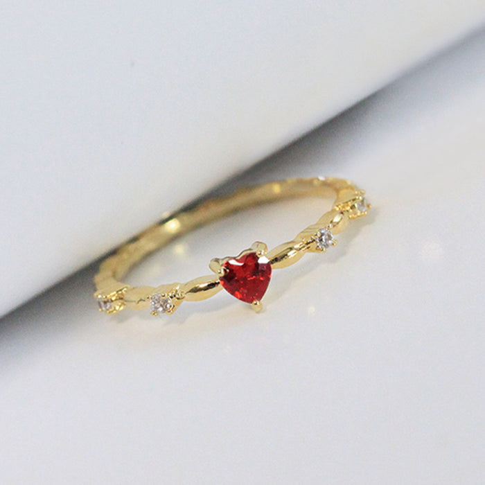 Red zircon heart-shaped index finger ring