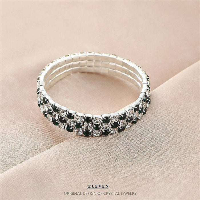 Fashionable Single Row Black and White Rhinestone Elastic Bracelet - Sparkling and Flexible