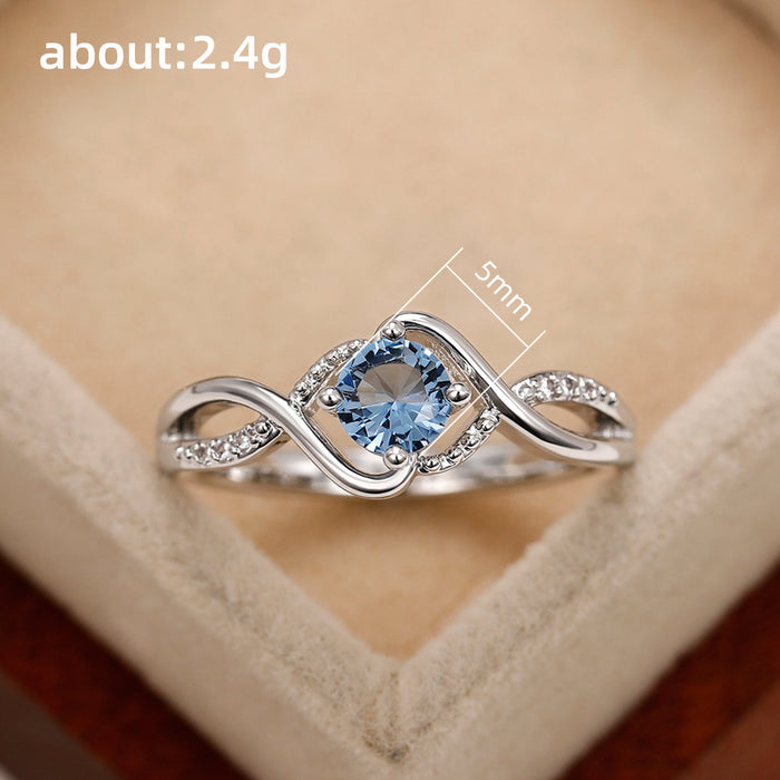 Blue diamond zircon wave ring light luxury niche index finger ring