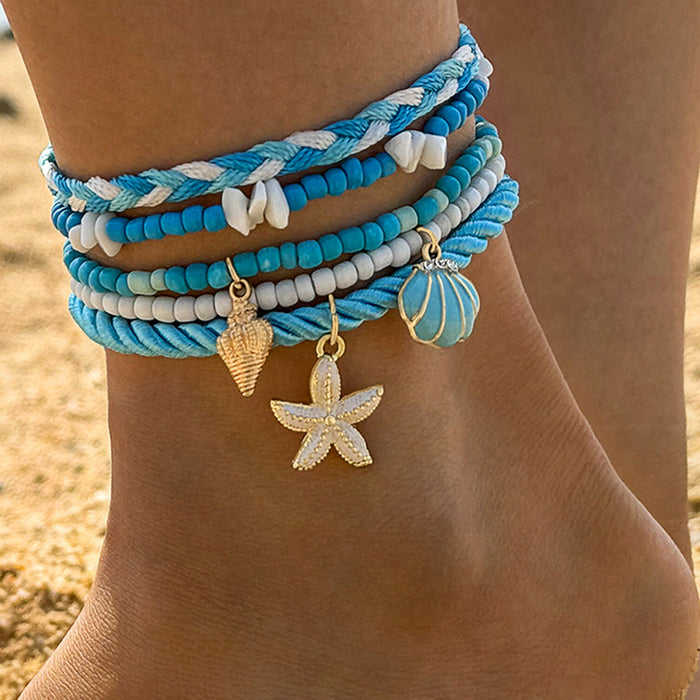 Juego de tobilleras con cuentas de estrellas de mar y conchas bohemias - Pulseras de tobillo Beach Vibes