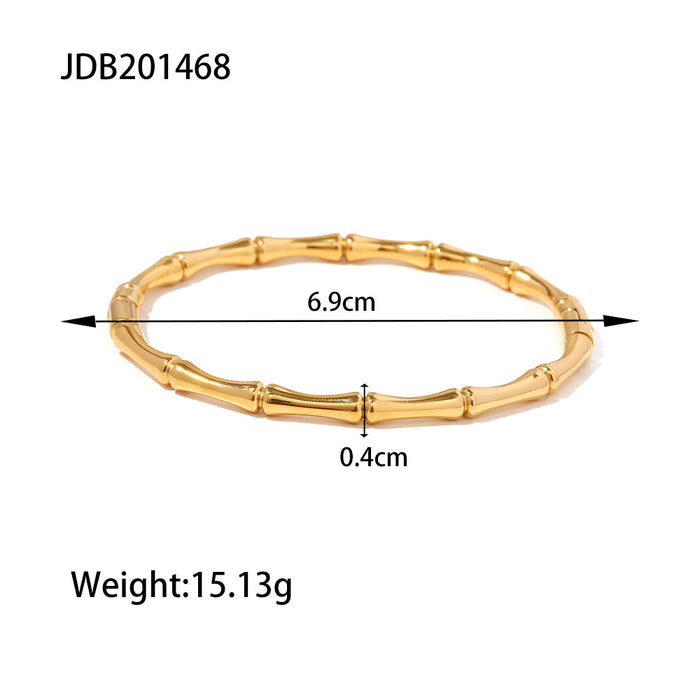 Trending European 18K Gold Plated Bamboo Stainless Steel Bracelet - Fashionable Jewelry for Women