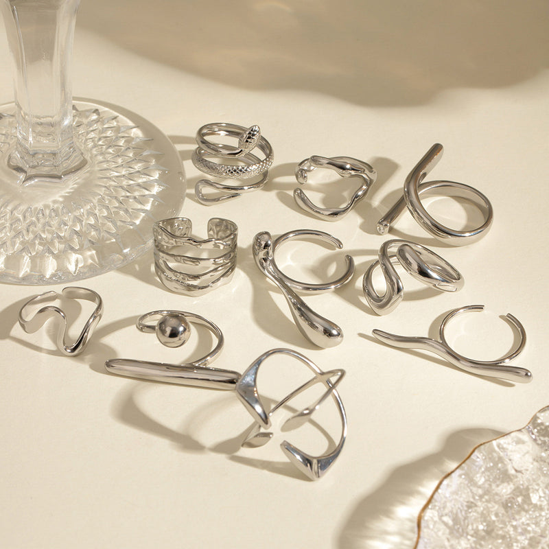 Stainless steel steel color exaggerated open ring