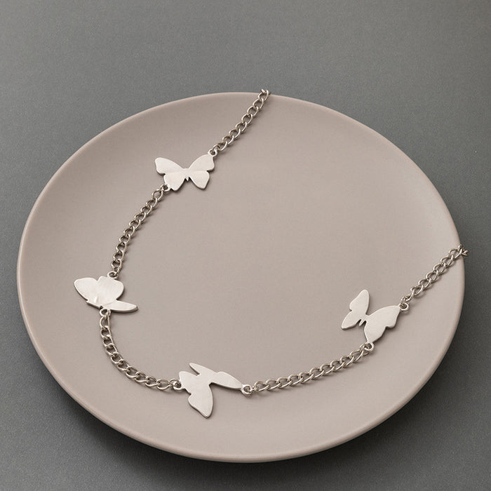 Trendy Butterfly Silver Necklace with Animal Metal Clavicle Chain