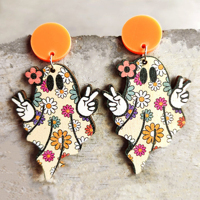 Halloween ghost wooden earrings