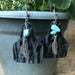 Vintage Floral Print Cowhide Earrings with Turquoise Leaf and Bottle Pendant - wallojewerly 