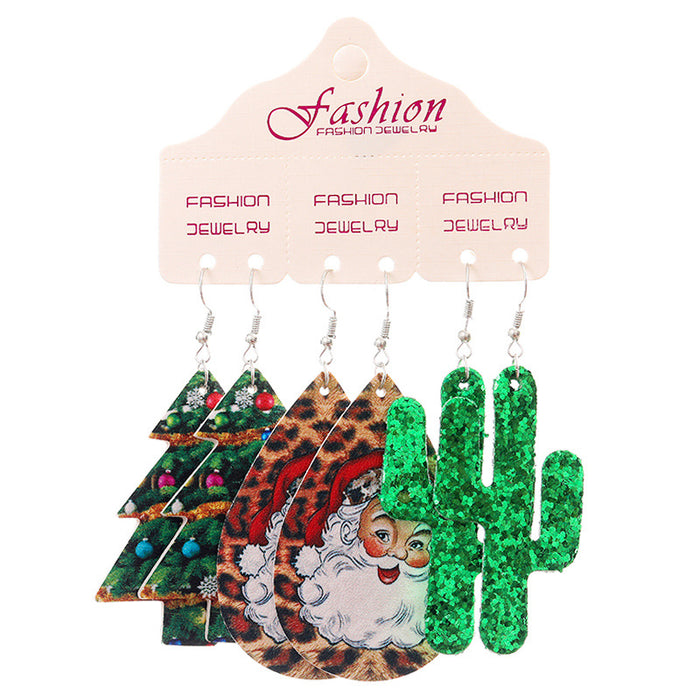 Christmas PU Leather Earring Set with Snowflake, Sunflower, and Horseshoe Design