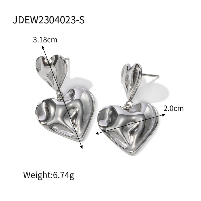 Trendy Hammered Heart Pendant Earrings - 18K Gold Titanium Steel Jewelry