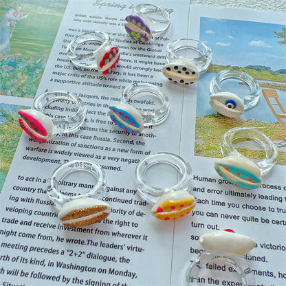 Summer seaside colorful shell transparent resin ring - wallojewerly 