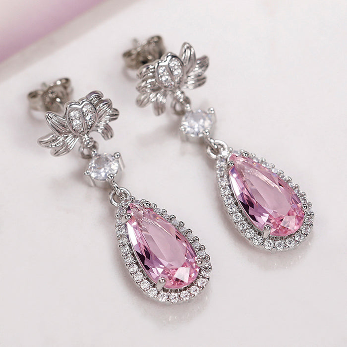 Long teardrop pear-shaped flower earrings simulated yellow diamond earrings