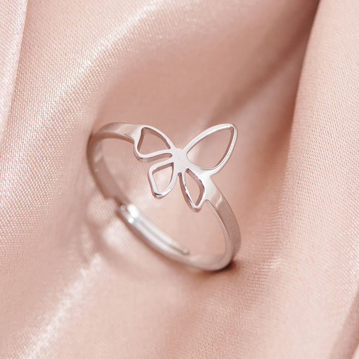 INS style butterfly ring, small fresh stainless steel open hollow ring wholesale