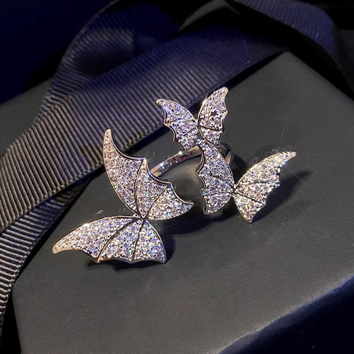 Anillo de imitación de diamantes, anillo de mariposa de moda