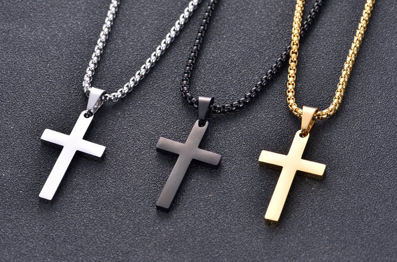 Stainless Steel Men's Simple Cross Necklace - wallojewerly 