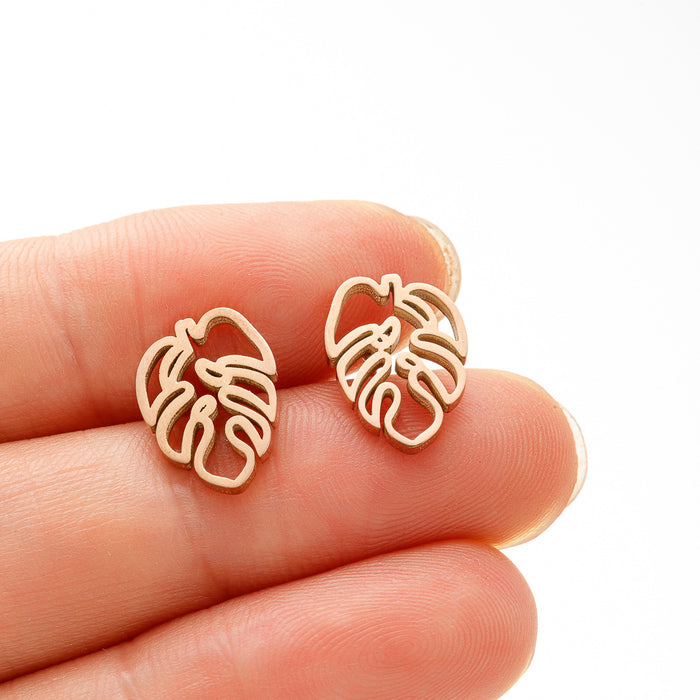 Bohemian Tree Leaf Stainless Steel Stud Earrings - Nature-Inspired Jewelry for a Vintage Look - wallojewerly 