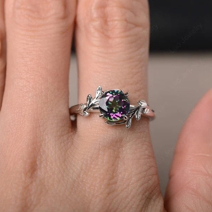 Anillo de flor de circonita de colores, anillo femenino de platino con hojas de estilo japonés