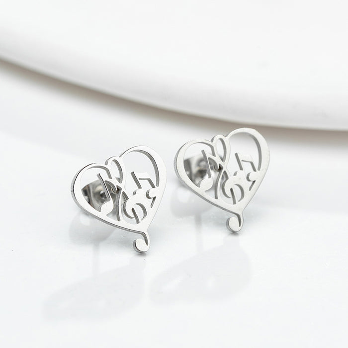 Love heart earrings, new geometric and simple music symbol stainless steel niche earrings from Europe and America