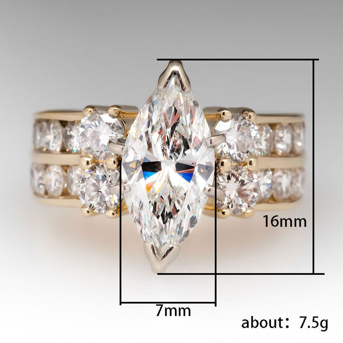 Marquise-shaped zircon engagement ring light luxury wedding jewelry