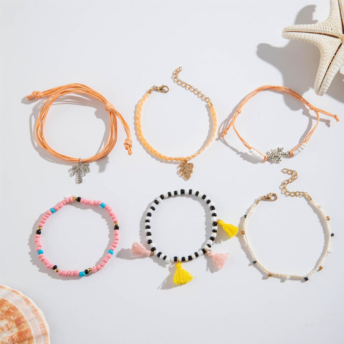 Bohemian Tassel Bead Bracelet Set - Six-Piece Colorful Jewelry