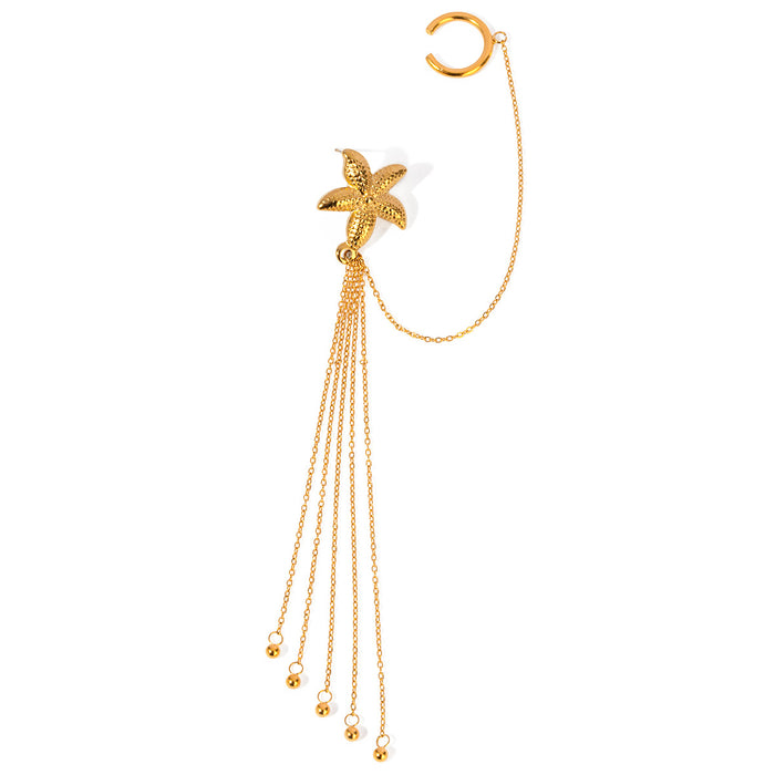 18K Gold Plated Stainless Steel Starfish Multilayer Tassel Ear Cuff - Trendy Titanium Steel Jewelry