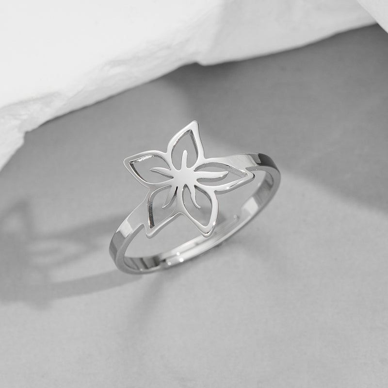 Forest plum blossom ring, Korean stainless steel flower open ring wholesale - wallojewerly 