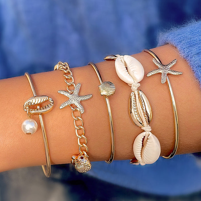 Bohemian Shell and Starfish Bracelet Set – Beachy Layered Jewelry